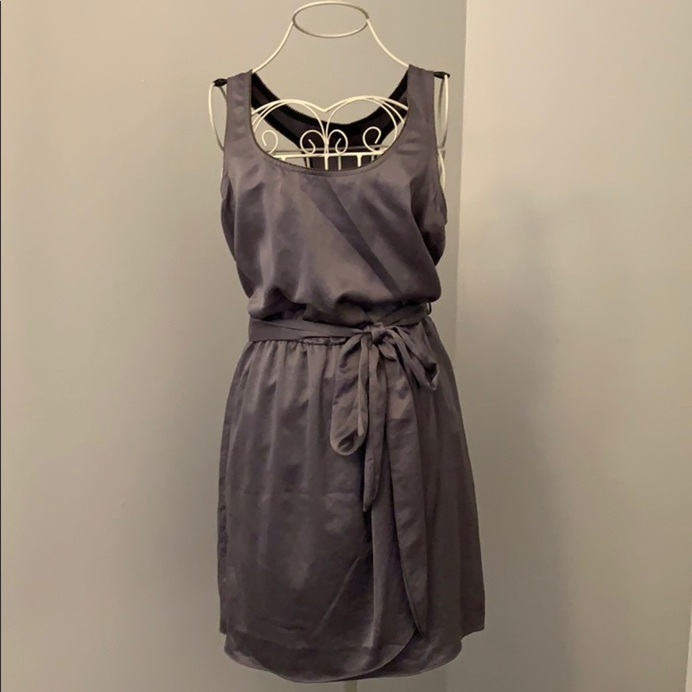 AQUA Beautiful Silver tie waist dress